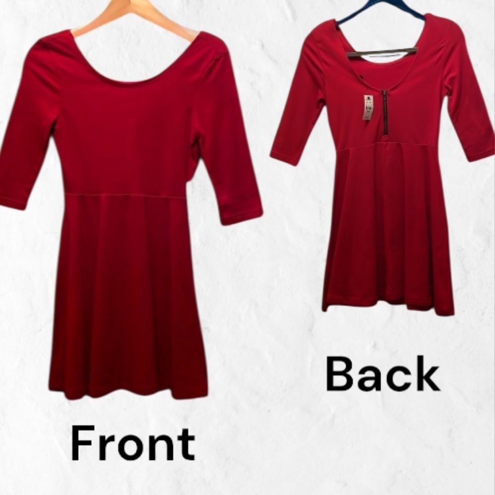 Express dress NWT Fit and Flare Red elbow sleeve cotton/spandex blk back zipper